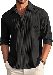 CB-COLEBROOK Men's Casual Button Down Shirts Long Sleeve Linen Shirt Fashion Textured Beach Summer Shirts Men Stylish Shirt Men Fancy (Available in Plus Size)