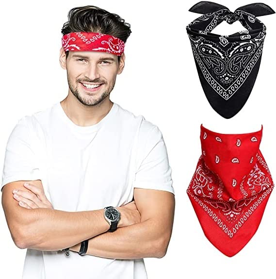 Bandanas 21 X 21 Inch 100% Cotton Novelty Double Sided Print Paisley Cowboy Bandana Party Favor Scarf Headband Handkerchiefs-image-45