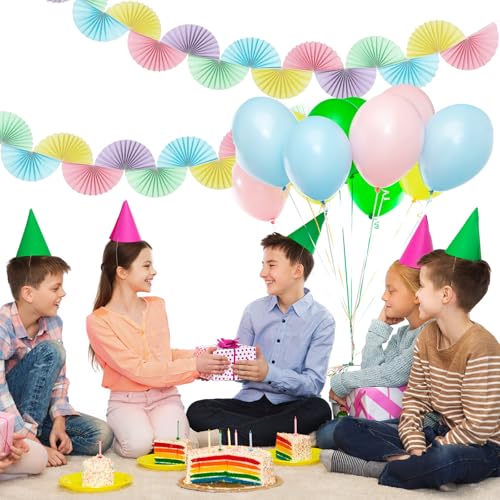 Image of 3 Pack Wedding Paper Fans Garland 15.6ft Colorful Background Ceiling Hanging Decorations Paper Garland Decorations Set for Birthday Party Supplies 3D Bachelorette Party Decorations (Pastel)