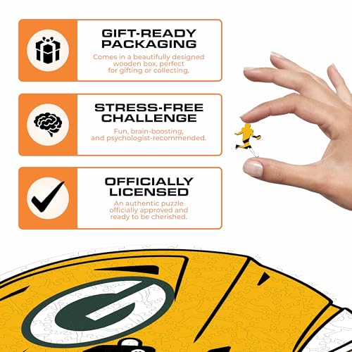 Iconic Puzzles, Green Bay Packers Helmet, Wooden Puzzle officially licensed NFL, 100% sustainable - Image 3
