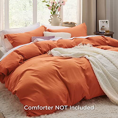 Image of Bedsure Burnt Orange Duvet Cover Full Size - 3 Pieces Prewashed Extra Soft Cotton-Like Bedding Set, Includes 1 Duvet Cover 80x90 Inches with Zipper Closure & 2 Pillow Shams, Comforter Not Included