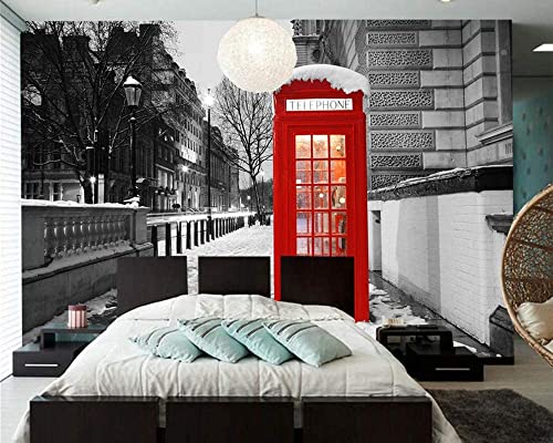 3D London Red Phone Booth Large Stickers Wall Mural, Removable Wall Mural | Self-Adhesive Wallpaper 3D Mural For Children's Room Dining Bedroom Living Wall Decoration 98" X 68" #TOP3