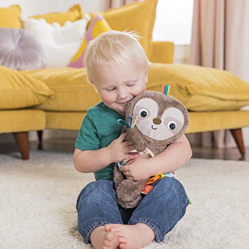 Bright Starts, Faultier kuscheliges Spielzeug für unterwegs, mit verschiedenen Texturen und Spiegel, lässt sich einfach am Kinderwagen befestigen, mehrfarbig