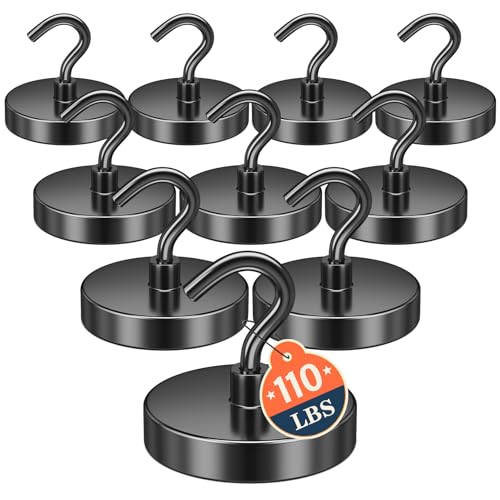 Image of FINDMAG 10 Pack Black Magnetic Hooks, 110LB+ Heavy Duty Magnets with Hooks