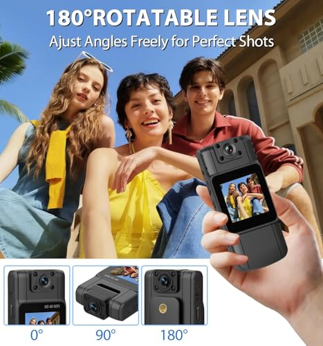 Image of Tobo 4K Body Camera with Audio and Video Recording Mini Wearable Body Cam with 180 Rotating Lens&Night Vision,15Hrs Battery Portable Cameras for Sports Travel and Police Law Enforcement TD-1565IM