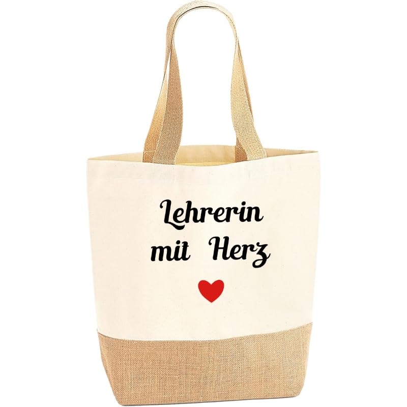 Jute Tragetasche Lehrerin mit Herz Jute Einkaufstasche Shopper Beutel Abschiedsgeschenk Lehrer Geschenkidee Abschied lehrerin Geschenk Lehrerin Weihnachten Dankeschön Geschenke für Lehrerinnen