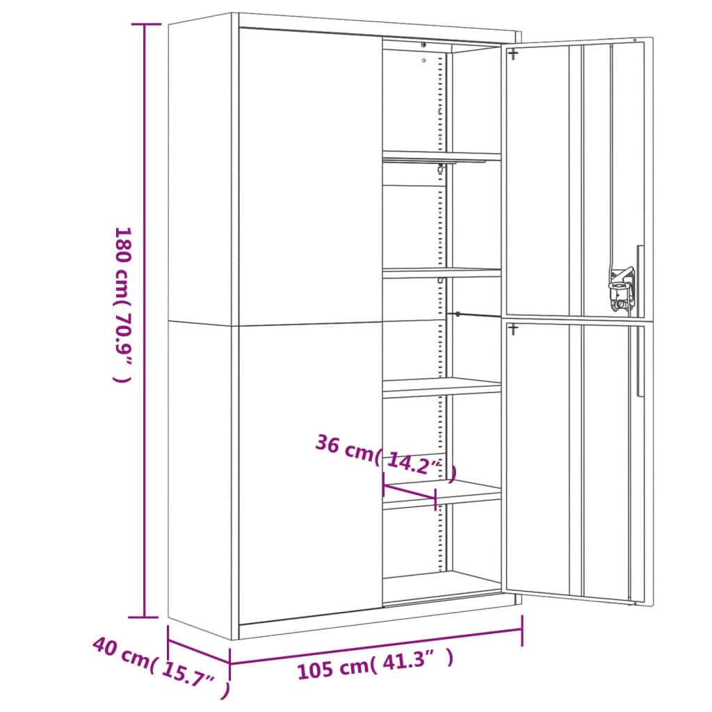 Szafka na akta, jasnoszara 105 x 40 x 180 cm, stal z 4 wkładanymi półkami do biura, biura domowego, gabinetu, zamykana, wytrzymała, uniwersalna szafka z kluczami i bezpiecznymi drzwiami