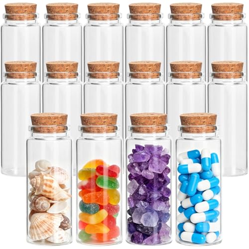 Acetiti 16 Mini Bouteille en Verre, 80ml Petite Bouteilles avec bouchons en liège, mini tubes à essai flacons en verre pour Mariage, Fête, décoration,...