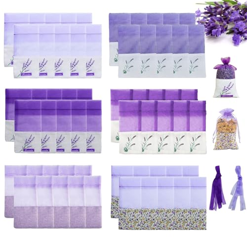 SAMSYOKI 60 Pièces Sacs de Lavande Vides Parfumés avec Rubans Organza pour Épices et Herbes