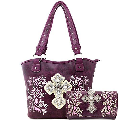 Justin West Embroidery Floral Silver Cross Concealed Carry Handbag Purse Wallet product thumbnail 16