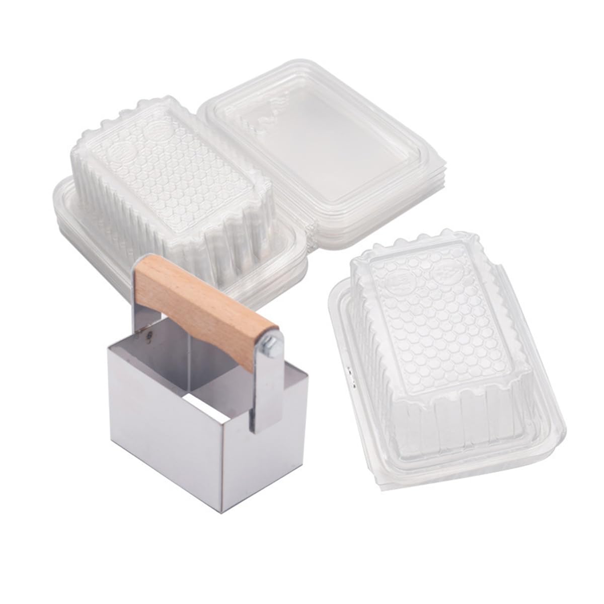 Ehoter 1Pcs Honey Cut With 10Pcs Plastic Box Stainless Steel Cut Comb Honey Containers Beekeeping Tools For Cutting Nesting Putting Comb, Beekeeping Accessory Supplies (1Pcs)