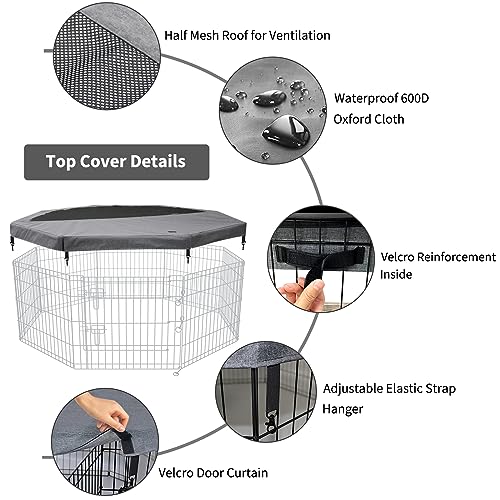 Image of PETIME Top Cover Sun /Rain Proof Provide Shade and Security for Indoor Outdoor Dog Playpen Fits All 24 inch Wide 8 Panels Pet Exercise Pen (Playpen Not Included)