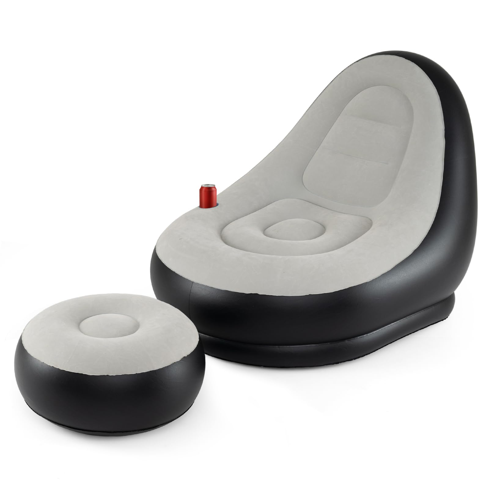 COSTWAY Poltrona Gonfiabile con Poggiapiedi, Divano Gonfiabile Portatile con Superficie Vellutata, Portabicchiere, Divano Singolo Gonfiabile per Esterno Interno Campeggio Viaggi
