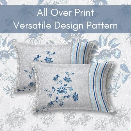 Image of Mafatlal 186 TC Spring Glory Cotton Bedsheet King Size | 108 x 108 Inches | Summer Breathable Fabric Bed Cover for Comfortable Sleep | Premium Bedding with 2 Pillow Covers | Palace Blue
