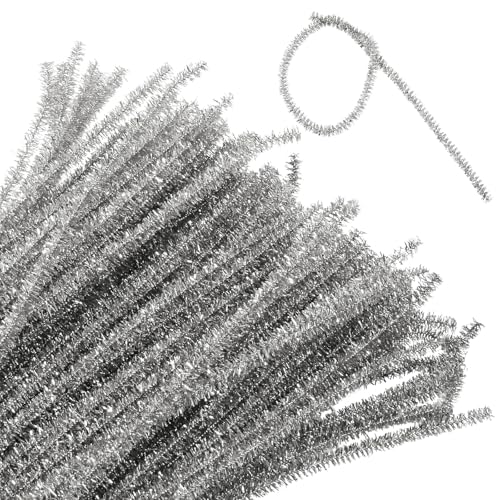 HARSKIYER 100 Pcs Pipe Cleaners Craft Glitter Silver Chenille Stems Pipe Cleaners DIY Pipe Cleaner Bulk 6mm Fuzzy Pipe Cleaners for Crafting Arts Decorations Festivals