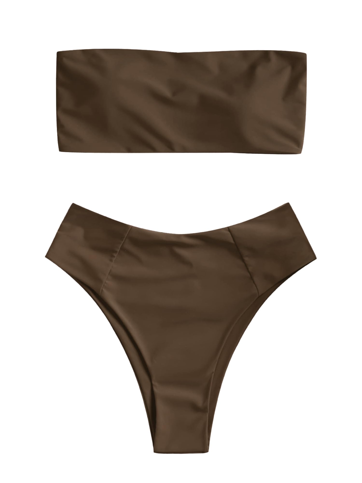 ZAFUL Women's High Cut Bandeau Bikini Set Strapless 2 Pieces Bathing Suit | Solid Color Swimsuit High-waisted Bikini Set