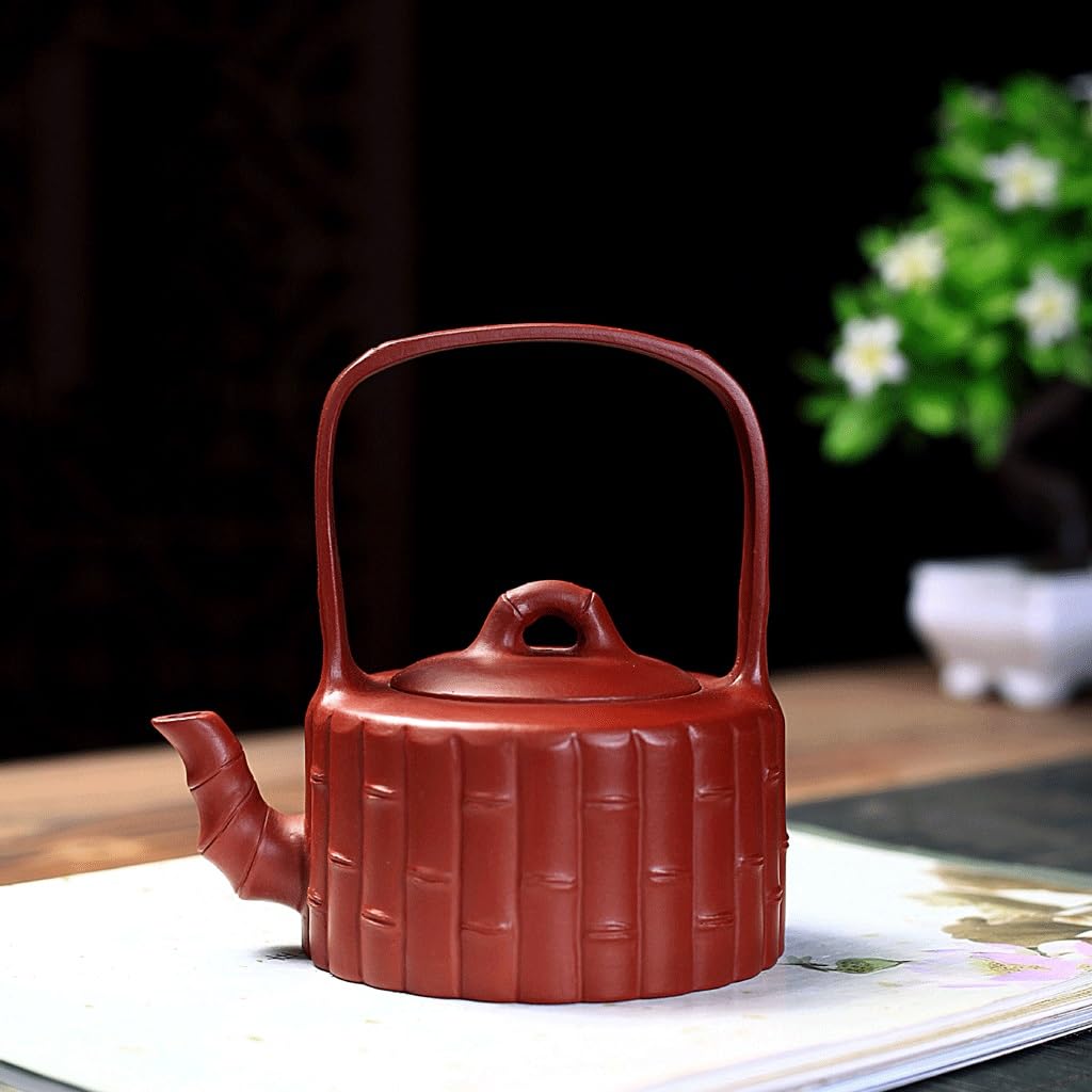 Tetera china de arcilla morada con mango de bambú, juego de té Kung Fu hecho a mano con infusor para elaboración tradicional