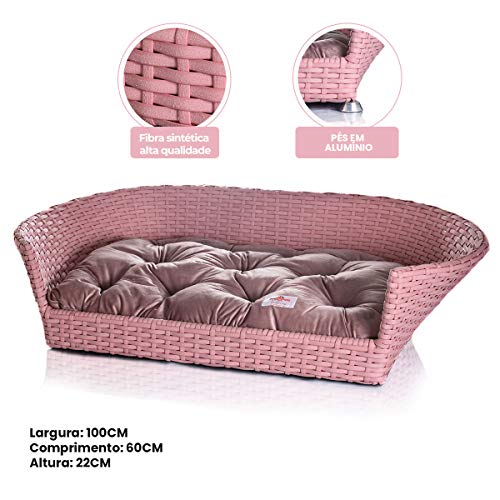 Cama Pet Cachorro Porte Grande Fibra Sintética 100x60Cm Luxo Bathtub Veludo Rosa - BedFurPets