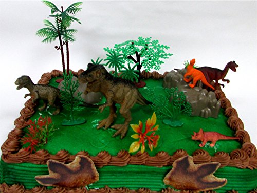 Prehistoric T-Rex DINOSAUR 12 Piece Birthday CAKE Topper Set Featuring a T-Rex and 4 Random Dinosaur Figures, Themed Decorative Accessories, Dinosaurs Average 1/2" to 4" Inches Tall