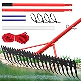 Extra Large Aquatic Weed Rake Heavy Duty Aluminum Pond Rake with 6' Metals Long Tines 37' Double Sided Floating Lake Harrow 11' Pole for Removal of Weeds Leaves & Floating Scum( Patents Pending)