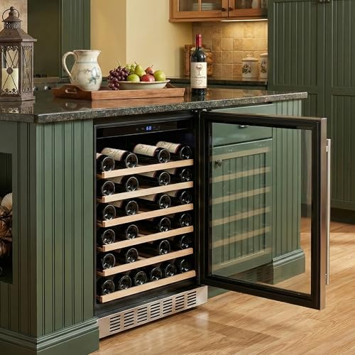 Image of Empava 24 inch Wine Cooler Refrigerator Under Counter with Glass Door, Freestanding Fridge with LED Light, Touch Control, 46 Bottles Capacity