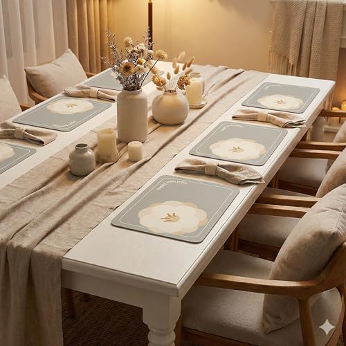 Image of YELONA Leather Dining Table Placemats Set of 6 - Waterproof, Heat Resistant, Anti-Slip, Easy to Clean Table Mats for Dining Table, Kitchen & Home Decor (Cool Grey, 40 x 30 cm)