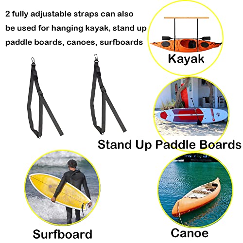 YONGZHAO Kayak Storage Strap SUP wall Mount Hangers Surf Hander Paddle Board Sling Rack Mount with Paddle Clips for Garage Indoor and Outdoors - Image 2
