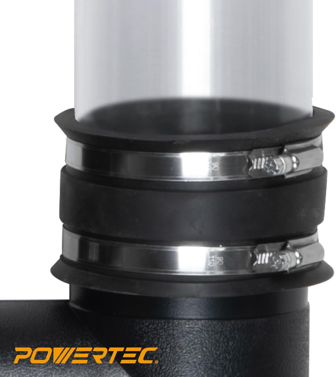 POWERTEC 70148-P6 2-1/2 Inch Dust Control Flex Cuff with Steel Hose Clamps, Hose Connector Rubber Cuff Coupler for Woodworking Dust Collection Fittings, Dust Collector Accessories & Machinery, 6 PK