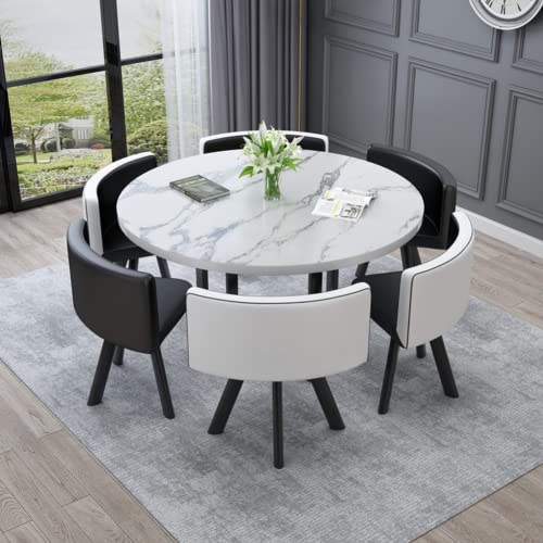 ダイニングテーブルセット6人用 だいにんぐテーブル セット6人 食卓テーブルセット 北欧ライト高級ラウンドダイニングテーブルと椅子の組み合わせモダンなミニマリストラウンドダイニングテーブルホーム小さなアパートラウンドテーブルダイニングテーブル6人用 (ブラ