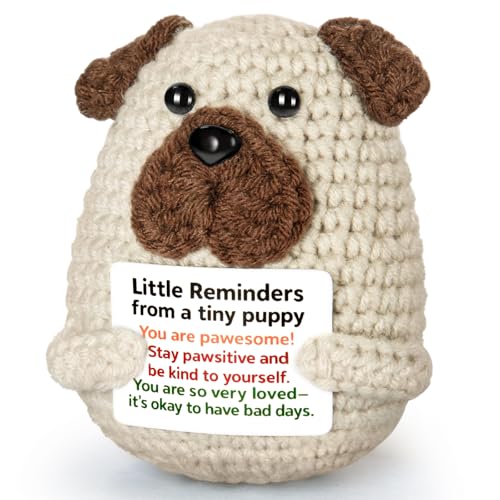 Positive Crochet Animals Puppy - Emotional Support Crochet Gifts for Women Men Birthday Christmas Friends Coworkers Teachers Self Care Desk Home Fall Decor Relaxation Encouragement Gift Posi