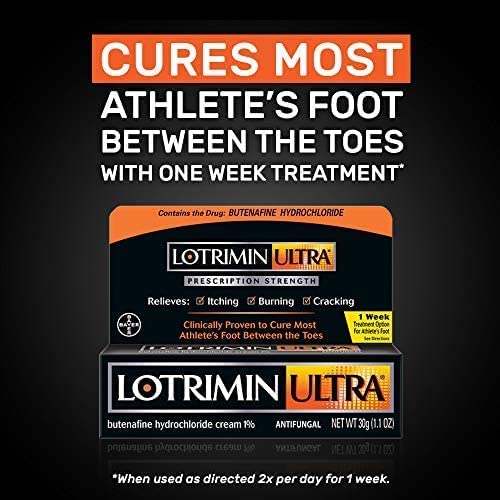 Lotrimin Ultra 1 Week Athlete's Foot Treatment, Prescription Strength Butenafine Hydrochloride 1%, Cures Most Athlete’s Foot Between Toes, Cream, 1.1 Ounce (30 Grams) #TOP3