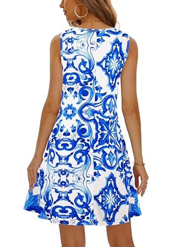 Image of Summer Dresses for Women 2026 Casual Sundresses Beach Cover Ups Sleeveless Tshirt Swing Dress with Pockets