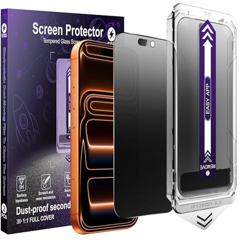 KUARMOR 2-Pack Matte Privacy Glass Screen Protector for iPhone 17 Pro Anti-Glare & Anti-Spy Anti-Reflection Smooth as Silk Military-Grade 9H Hardness Easy Installation
