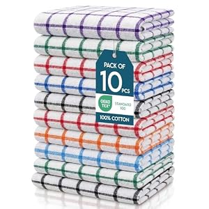 Linens World 100% Egyptian Cotton Big Check 10-Pack Tea Towels Super Soft and Absorbent 40×70 CM Cotton