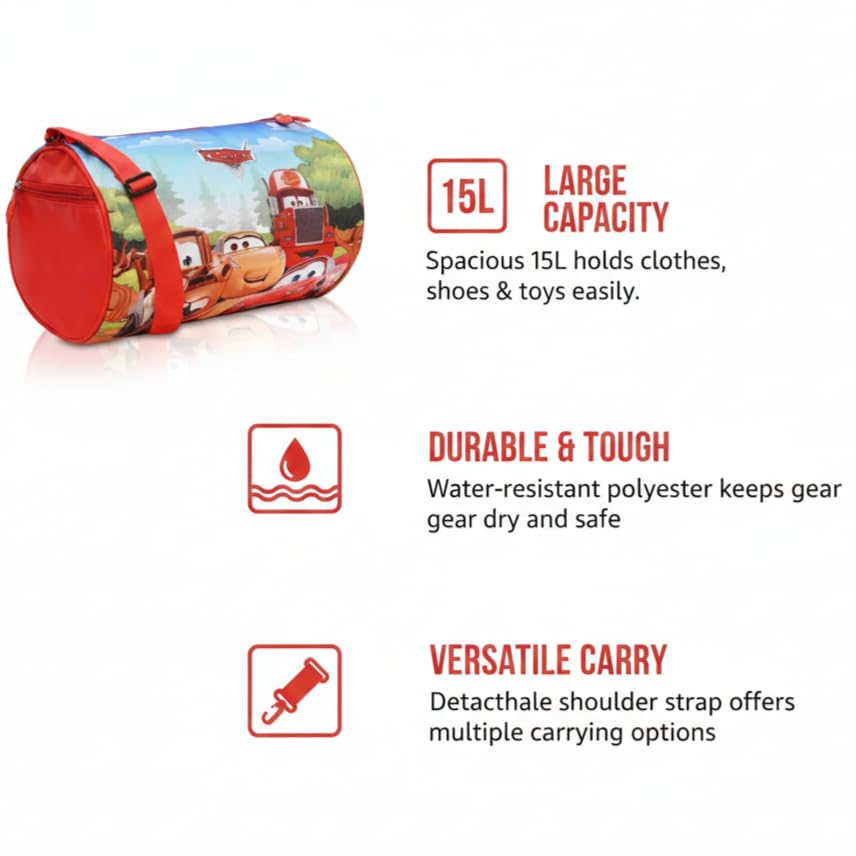 Image of Stylbase Multicolor Polyester Kids Duffle Travel Bag for Travelling Gym, Dance, Swimming, Picnic, Sports, Traveling Bag for Boys & Girls (Pixar Car, 18 Inch)