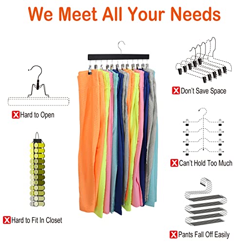 Legging Organizer For Closet, Orroens Wooden Hangers With Clips Holds 24 Leggings/Pants/Jeans, Celecona Hanging Closet Organizer W/Rubber Coated, 360°Roatable Hook, Space Saving, 2Pcs Black #TOP1