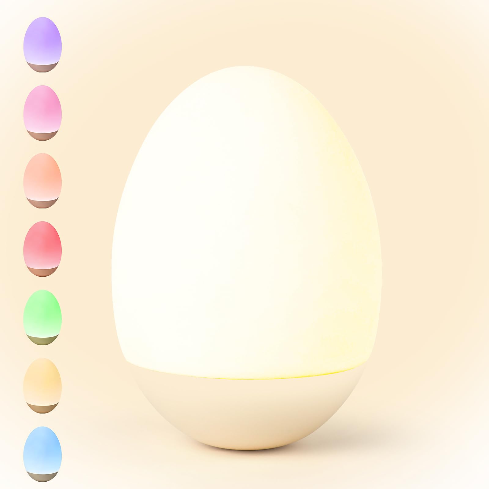 NICKLUC Egg Night Light for Nursery: Baby Night Lights Tap Lamp Stepless Dimming with Warm White and 7 RGB Colors Rechargeable Portable for Infant and