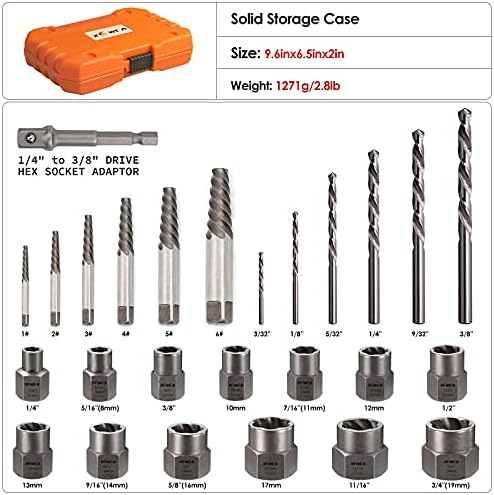 XEWEA Screw&Bolt Extractor Set and Right Drill Drill Bit Kit, Easy Out Broken Lug Nut Extraction Socket Set for Damaged, Frozen,Studs,Rusted, Rounded-Off Bolts, Nuts & Screws- 26Pcs