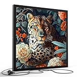 DEQORI LED-Wandbild Leopard im Blütenmeer | Größe 60x60 cm | moderne Decken- & Wandleuchte mit hochwertigem Motivdruck auf PVC – stilvoll für Büro, Flur & Wohnräume – Farbe: Schwarz