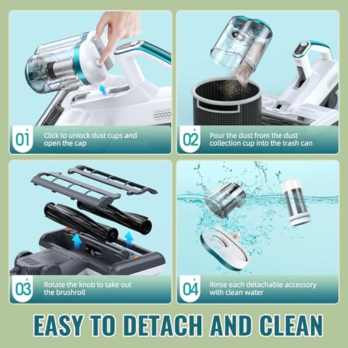 Image of Bed Vacuum Cleaner Mattress Vacuum with 16Kpa Suction 253.7nm UV-C Light, 30000 RPM /Min Dual Brushroll Rotation & Heating & Ultrasonic Tech, 500W, Corded (KM-PA1600-SE)