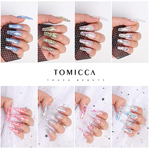 TOMICCA Dip Nail Glitter Powder 8 * 10g, Festival Dipping Powder Nail Art Powder Craft Pailletten für Nagel Gesicht… – Bild 4