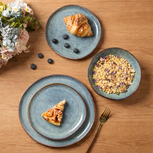 Image of AmorArc Ceramic Dinnerware Sets for 4, 12Pcs Plates and Bowls Sets Dishes | Stoneware Handmade Reactive Glaze Dinner Set, Highly Scratch Resistant | Dishwasher & Microwave Safe Dishware