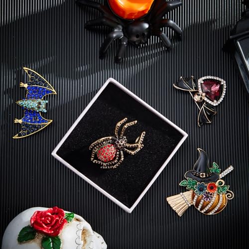 Ecally 4 Pcs Halloween Brooch Set Pumpkin Bat Pin Spider Skull Pin Crystal Brooch Gothic Accessories Halloween Jewelry Gift4