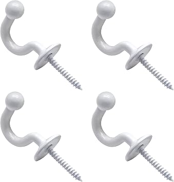 4 Pcs Curtain Tiebacks Hook White Drapes Holdback Wall Mounted Drapery Tiebacks Hooks Screw Hook Clothes Hat Hanger Holder