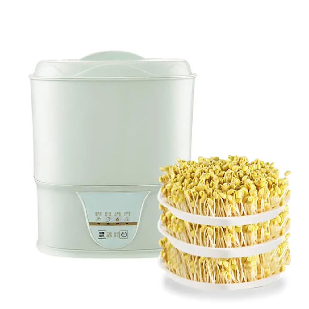 BOBVB Automatic Bean Sprouts Maker, Ingredient Grower, 360° Rotary Sprinkler Thermostatic Incubator Germinator, 2 Layer Sprouting Seedling Tools, Bean Seed Cereal Sprouts Machine for Home Kitchen Use