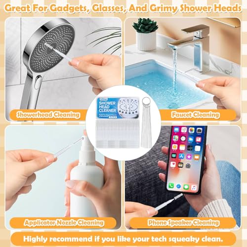 Image of 80 Pcs Shower Head Cleaner Tool-Showerhead Cleaning Brushes + Stainless Steel Picks, Small Hole Crevice Cleaning Brush for Shower Head, Shower Head Cleaner for Clog Removal & Hard Water Deposit(White)