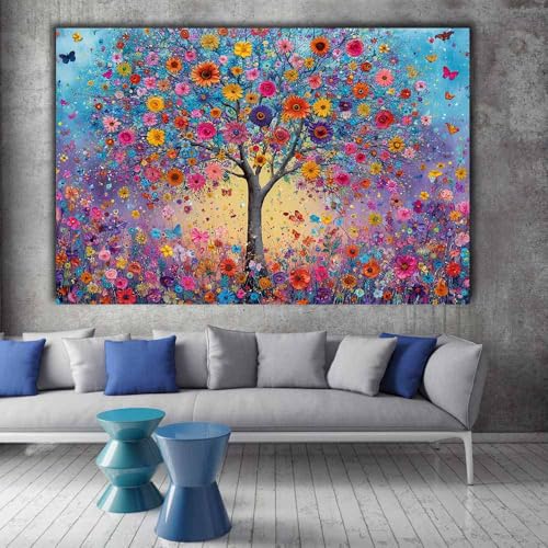 Tableau arbre de vie multicolore 60x90cm sans cadre pour salon