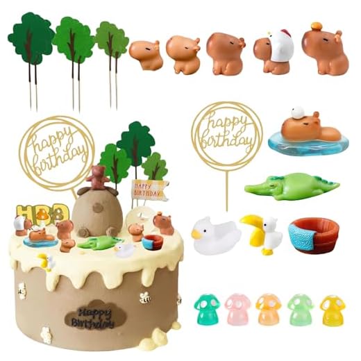 Mrltau 22 PCS Decoración de Cumpleaños de Capibara, Mini Decoración de Tarta de Capibara, Accesorios de Fiesta de Animales y Plantas Capibara, Figuras Capibara, Juguetes Capibara