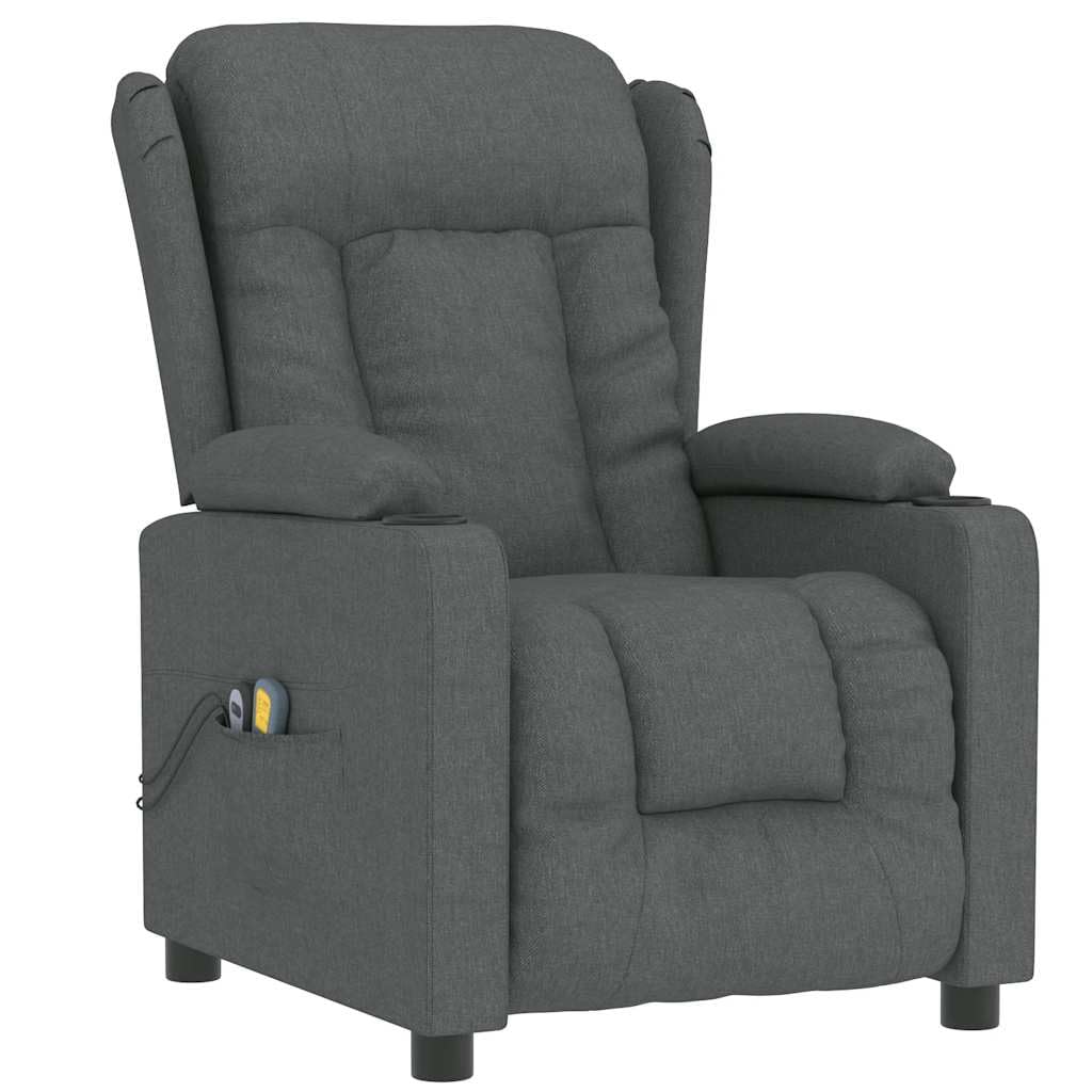 vidaXL Massagesessel, Sessel Verstellbar Elektrisch, Relaxsessel mit Liegefunktion Vibrationsfunktion, Ohrensessel Fernsehsessel, Dunkelgrau Stoff