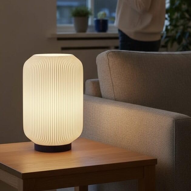 Image of Modern 3D Printed Table Lamp| Bedside Night Lamp | Warm Ambient Light for Bedroom, Living Room, Study Table & HomeDecor | Minimalist LED Desk Lamp for Cozy Lighting (Base- Lavender)